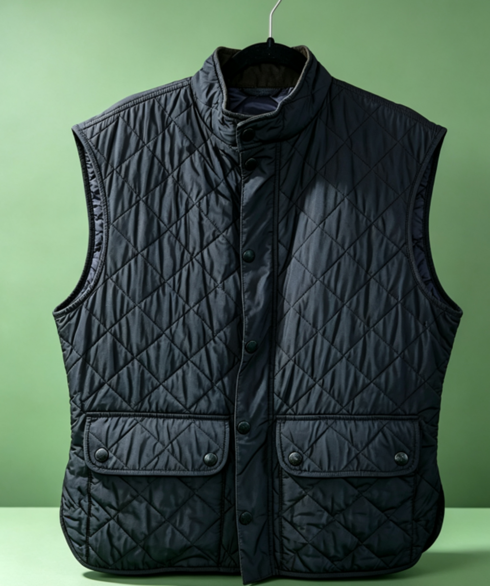 Barbour Navy Quilted Men's Vest with Stand Collar Size XL
